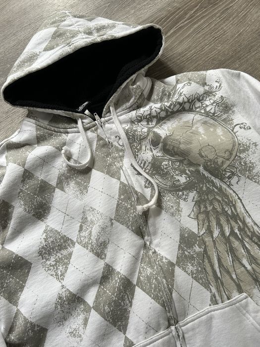 Vintage White Fleece Lined Hybrid Zip Up Skate Skeleton Hoodie Grailed