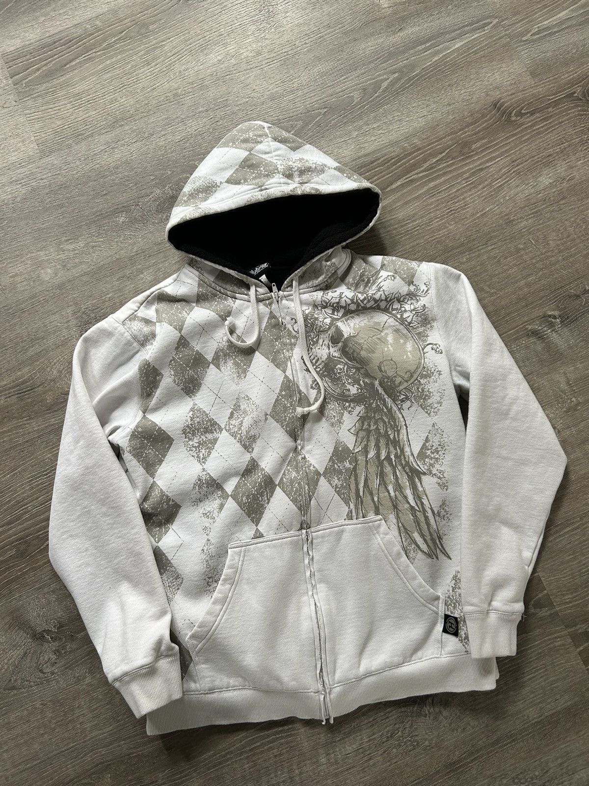 Vintage White Fleece Lined Hybrid Zip Up Skate Skeleton Hoodie Grailed