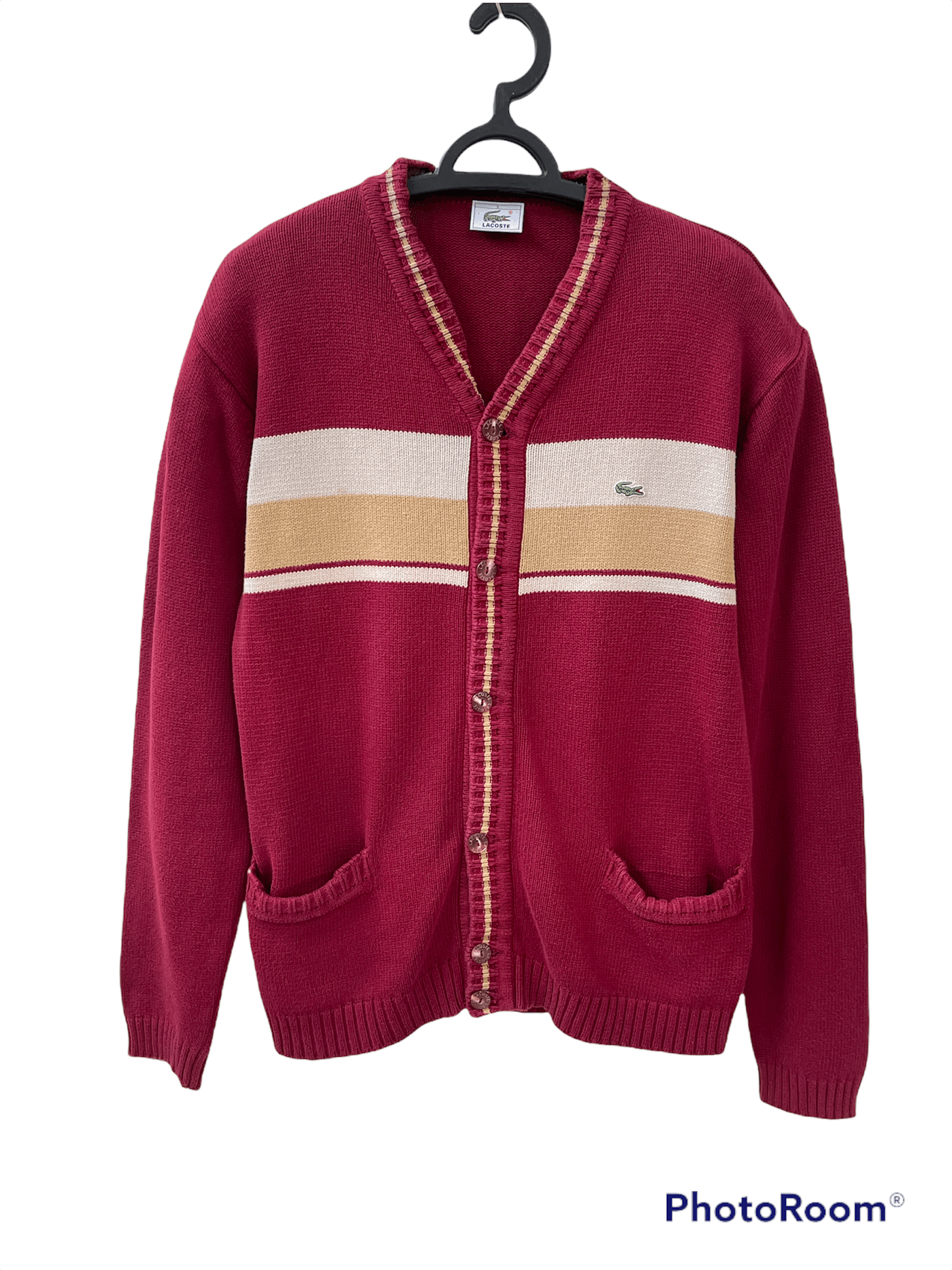 Lacoste 🔥 Heavy Cardigan vintage Lacoste Burgundy size M Size US M / EU 48-50 / 2 - 1 Thumbnail