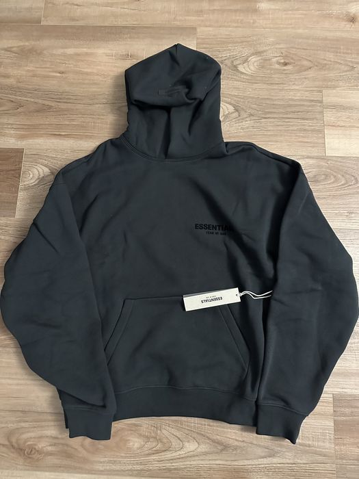 Fear of God New FOG essentials black stretch limo hoodie Sz L fear