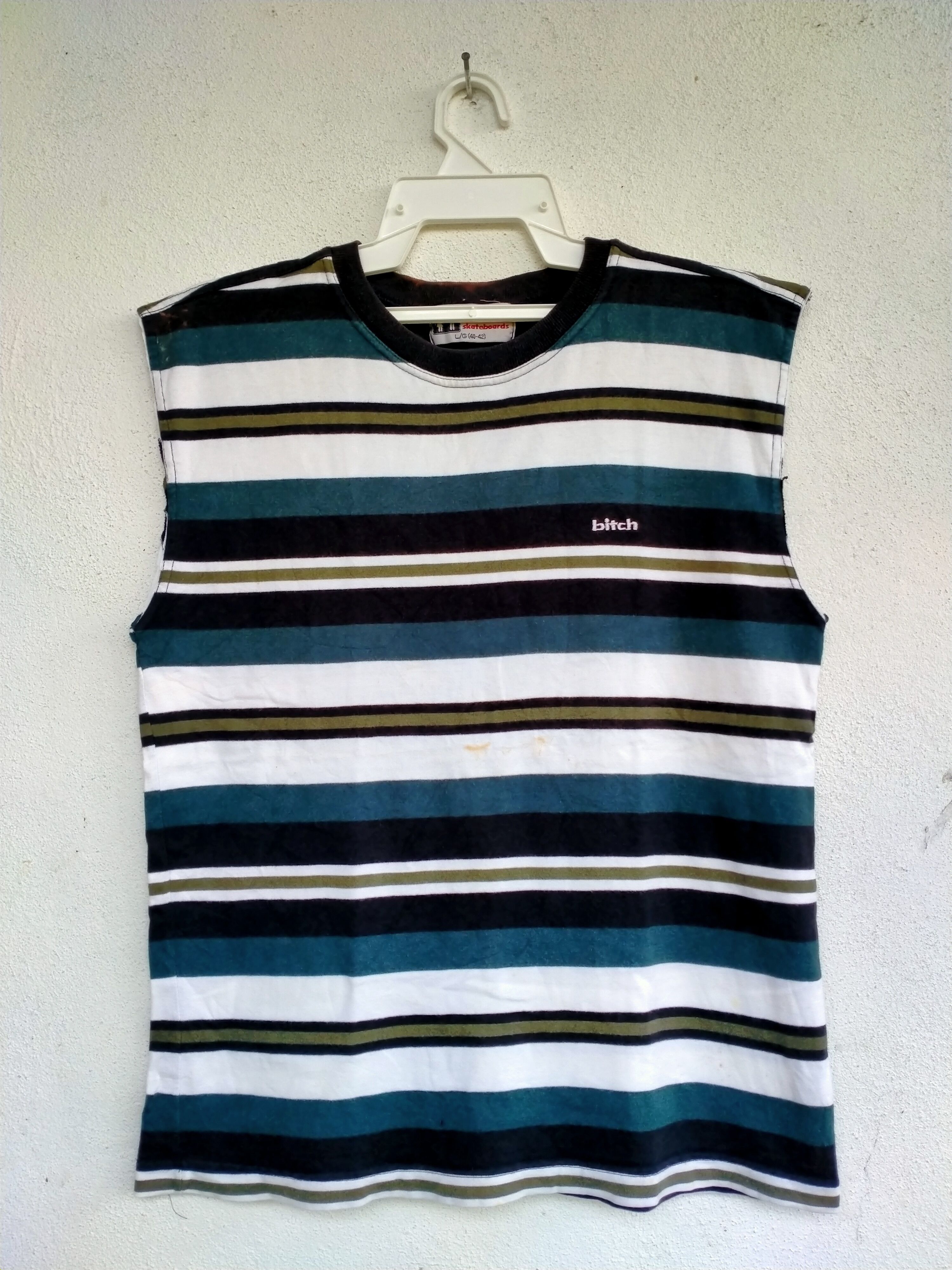Vintage 💥 Vtg 90s Bitch Skateboards stripes sleeveless Size US M / EU 48-50 / 2 - 1 Thumbnail