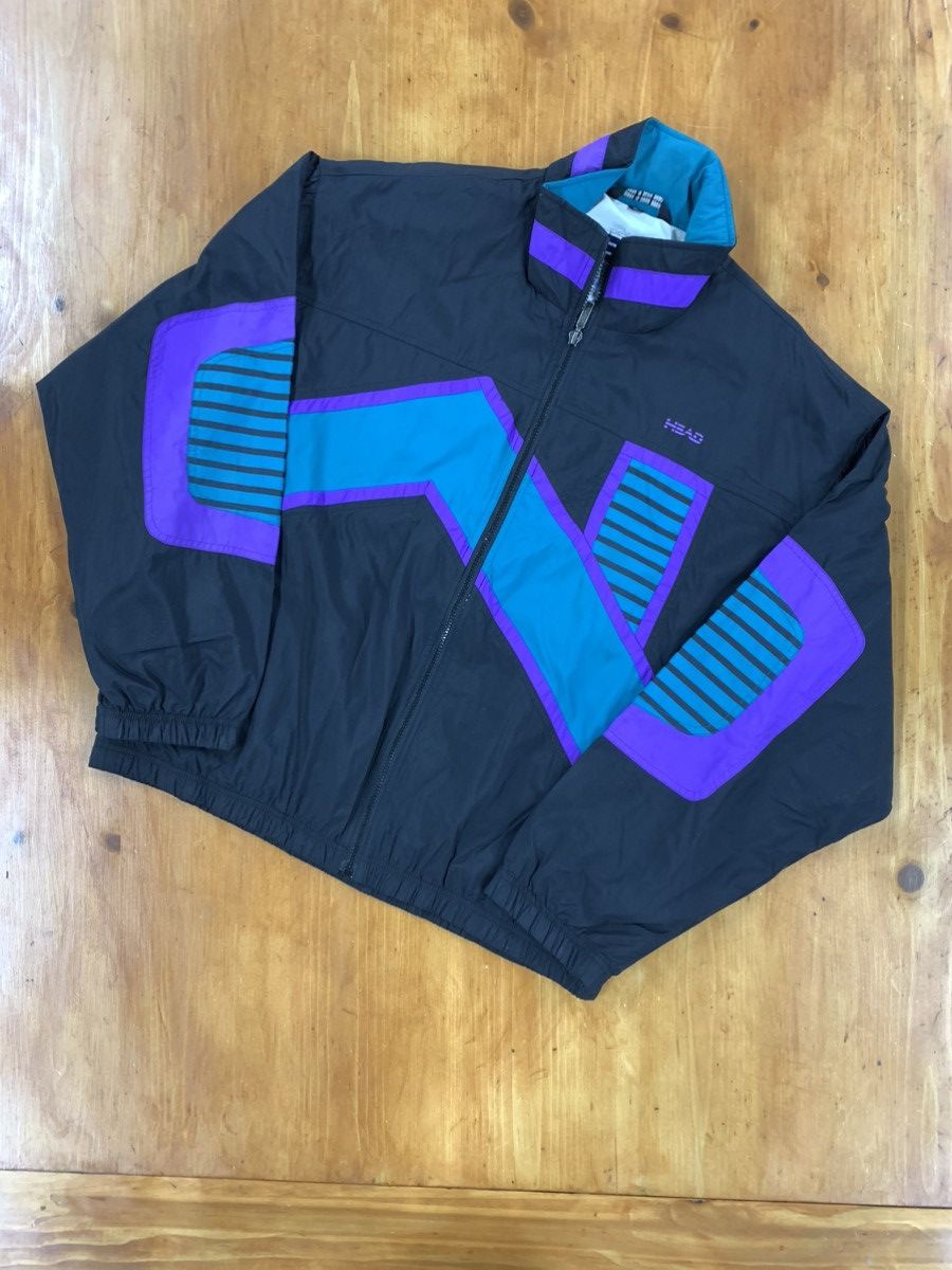 Vintage Vintage 90s Purple Teal Stripe Light Jacket Size US L / EU 52-54 / 3 - 1 Thumbnail