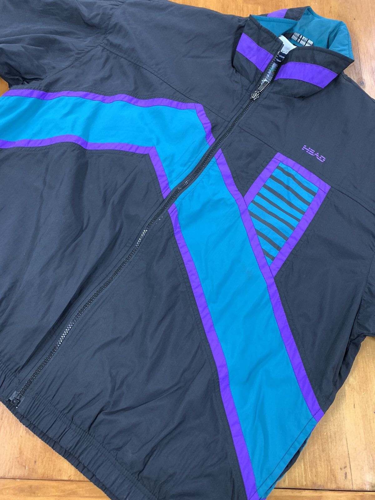 Vintage Vintage 90s Purple Teal Stripe Light Jacket Size US L / EU 52-54 / 3 - 2 Thumbnail