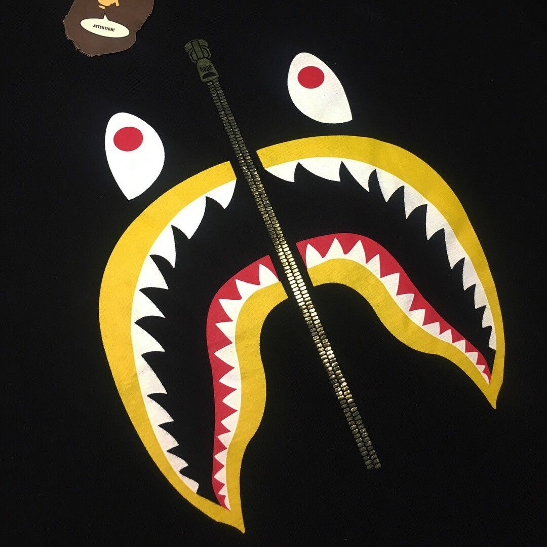 image of Bape Red/yellow Shark Tee in Black, Men's (Size XL)