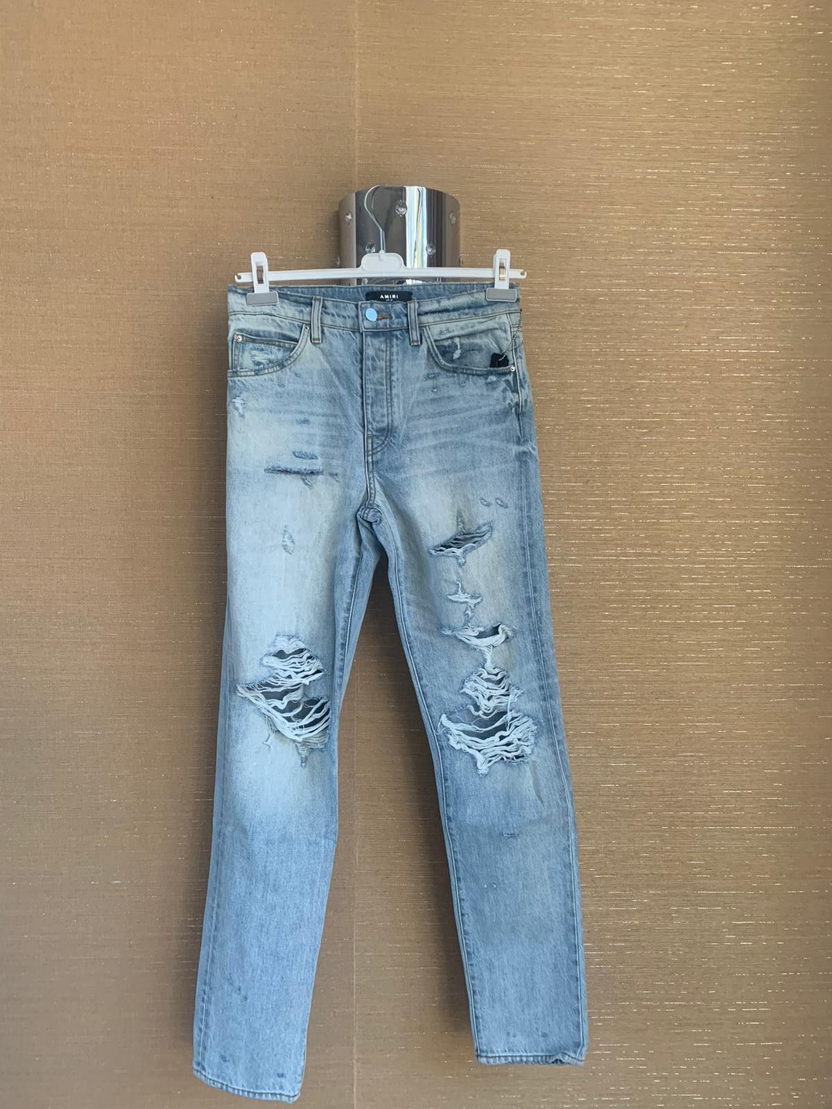 Amiri Destroyed Slouch Jeans in Vintage Indigo | Grailed