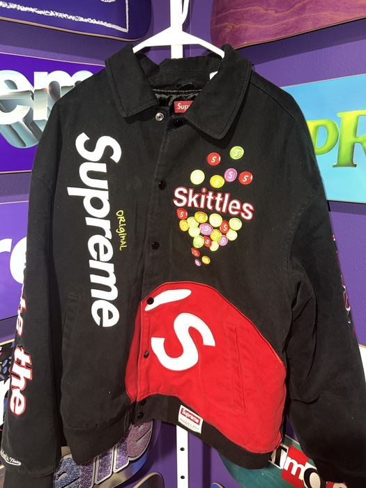 Supreme Skittles Mitchell & Ness Varsity Jacket BlackSupreme