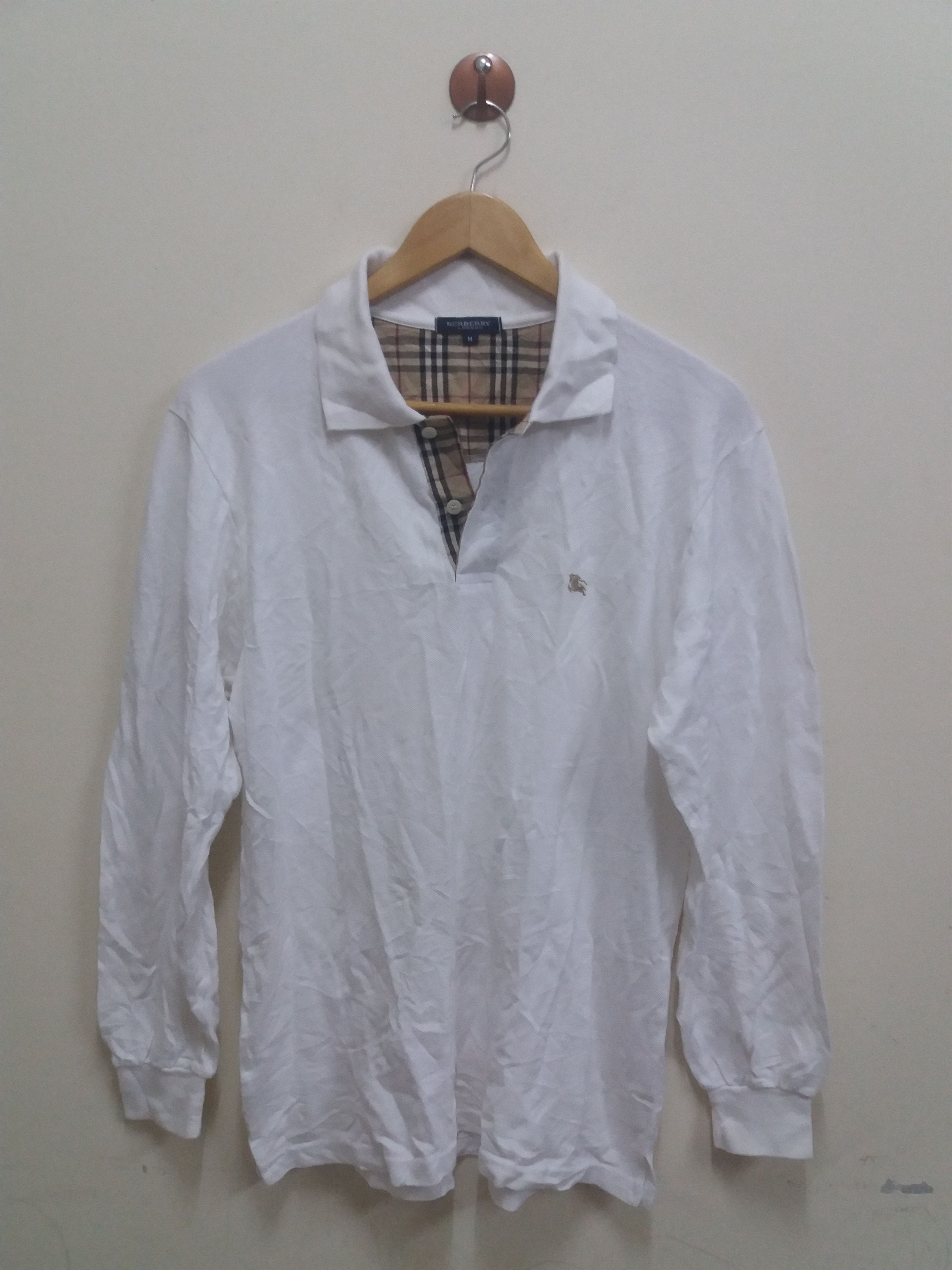 image of Burberry London Long Sleeve T-Shirt Made In England Size M in White, Men's