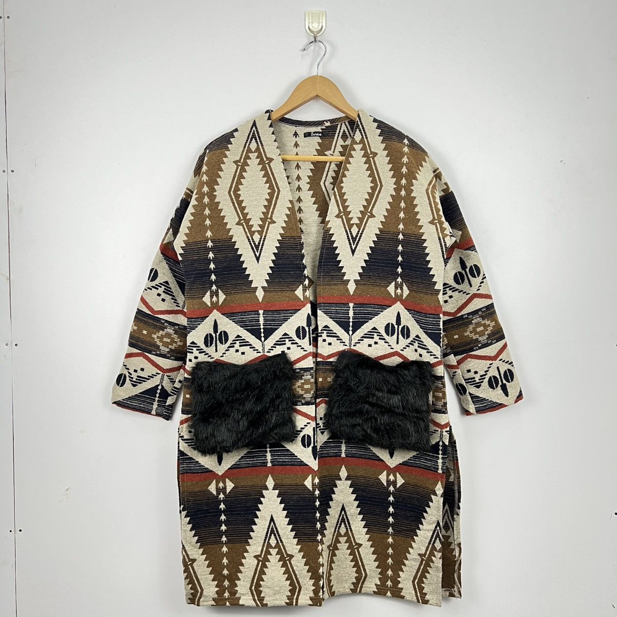 Native Vintage NAVAJO NATIVE with Fur Pocket Long Jacket J0013 Size US M / EU 48-50 / 2 - 1 Thumbnail