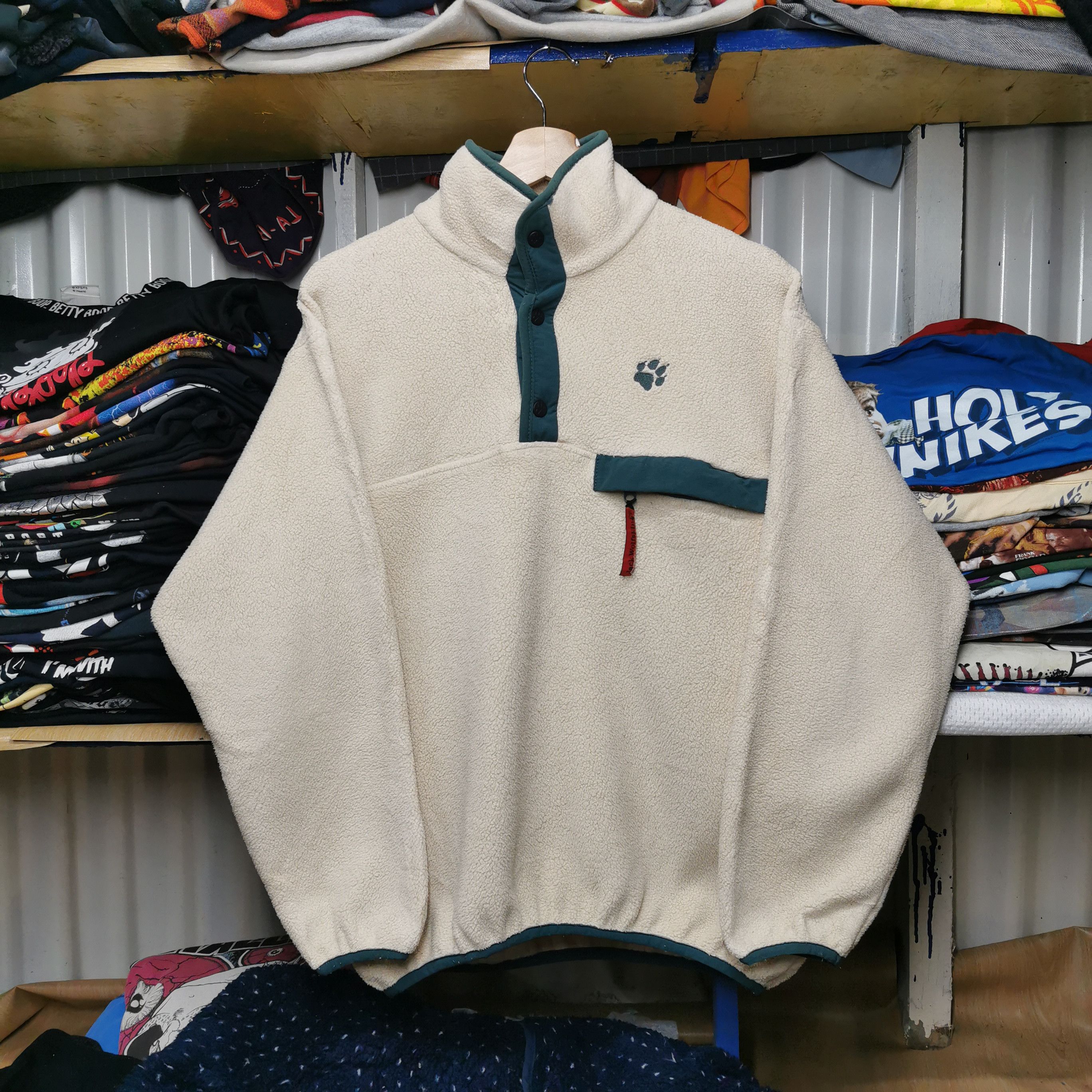 image of Jack Wolfskins x Polartec Vintage 90 Jack Wolfskin Fleece Half Button M/l Boxy Jacket in Sand (Size