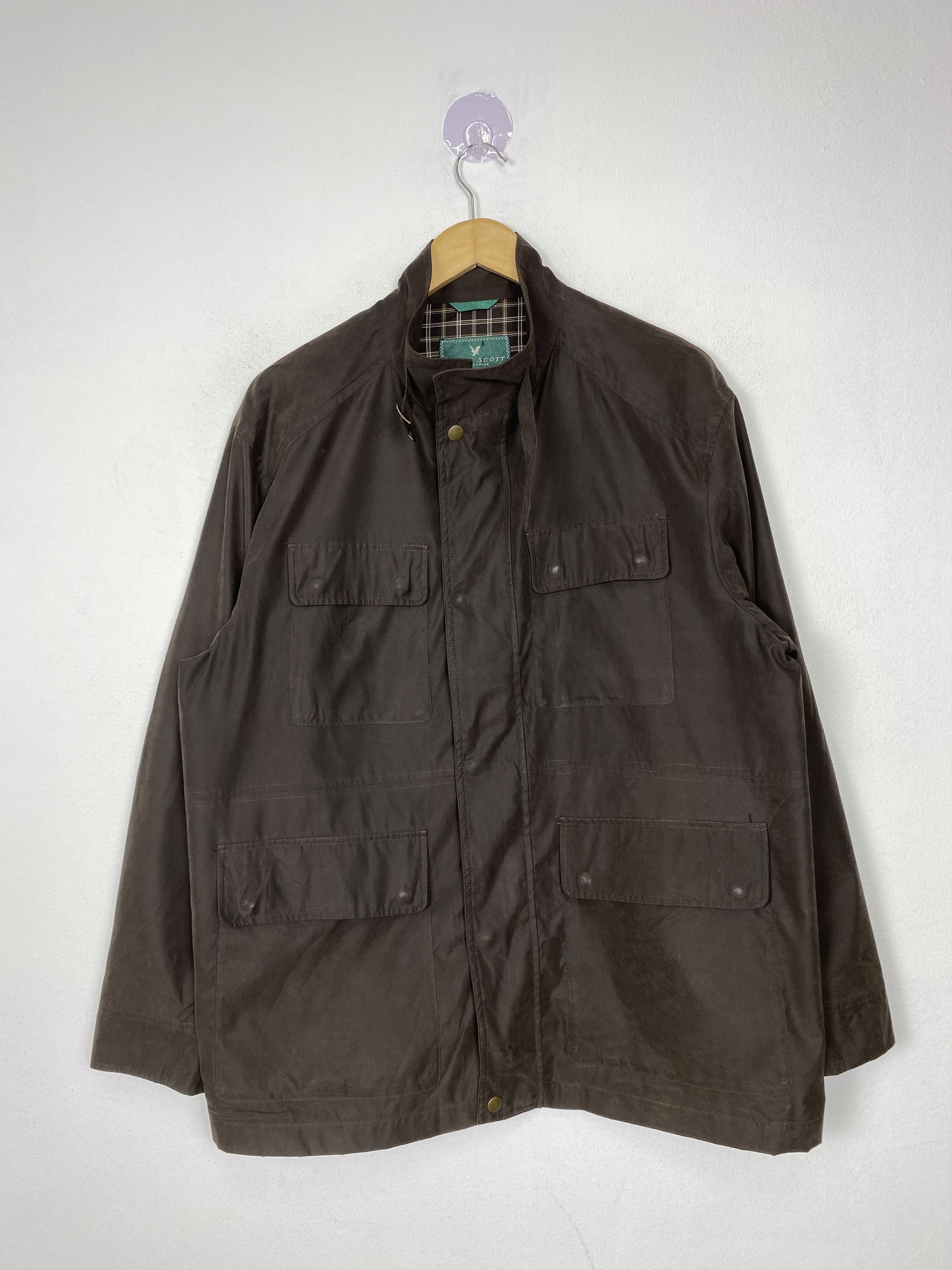 image of Lyle Scott x Vintage Lyle & Scott Checkered Lining Zip Up Jacket in Dark Brown, Men's (Size Medium)