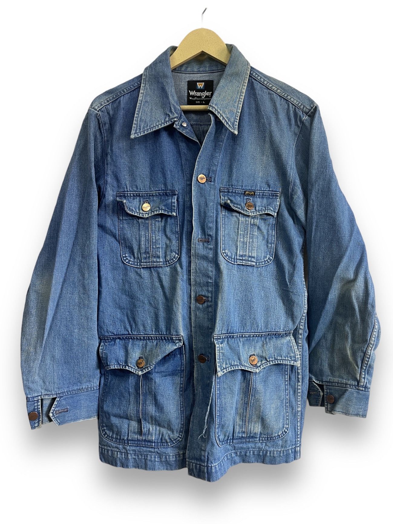 Vintage × Wrangler Vintage 1990 Workwear Wrangler Chore Denim Jacket Japan Size US L / EU 52-54 / 3 - 1 Thumbnail