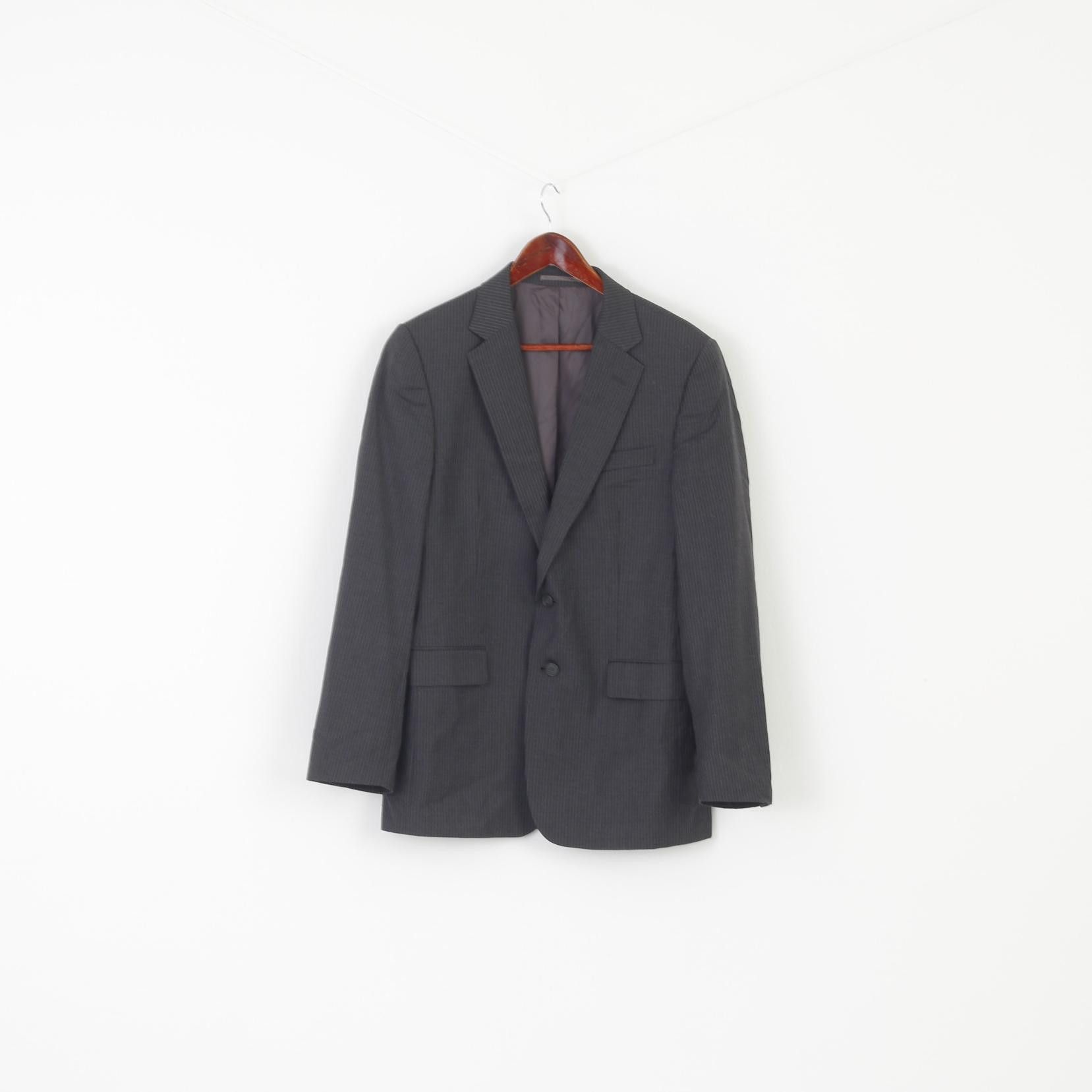 Jaeger Jaeger Men 40 Blazer Gray Striped 100% Wool 8348 Size 40R - 2 Thumbnail