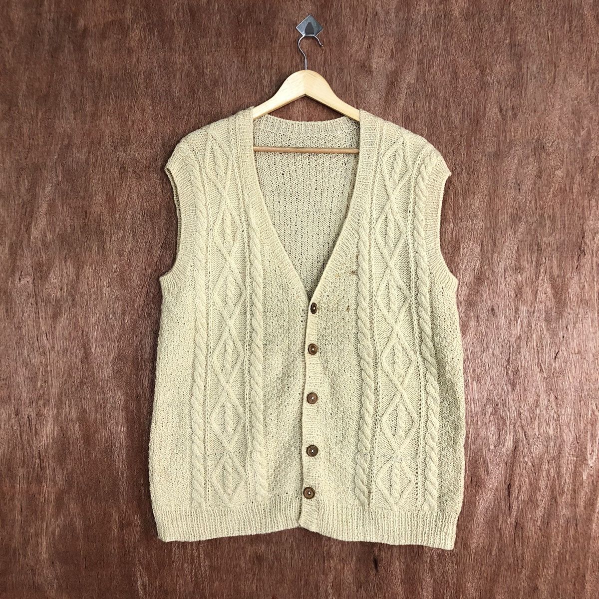 Vintage DL Japan Brown cable knitwear cardigan Vests #H237 Size US L / EU 52-54 / 3 - 1 Thumbnail