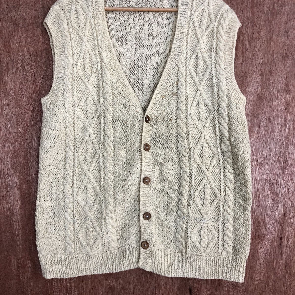 Vintage DL Japan Brown cable knitwear cardigan Vests #H237 Size US L / EU 52-54 / 3 - 6 Thumbnail