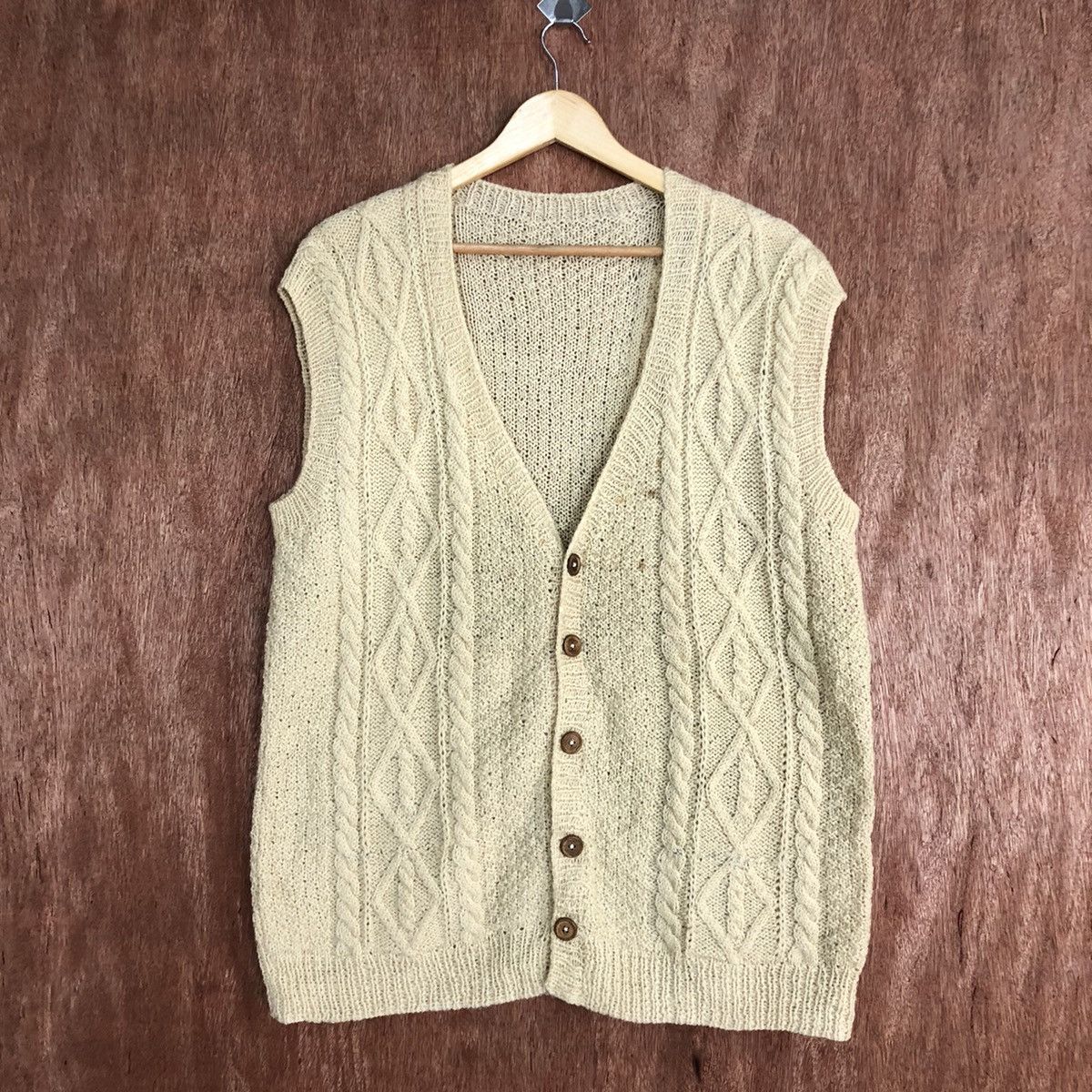 Vintage DL Japan Brown cable knitwear cardigan Vests #H237 Size US L / EU 52-54 / 3 - 3 Thumbnail