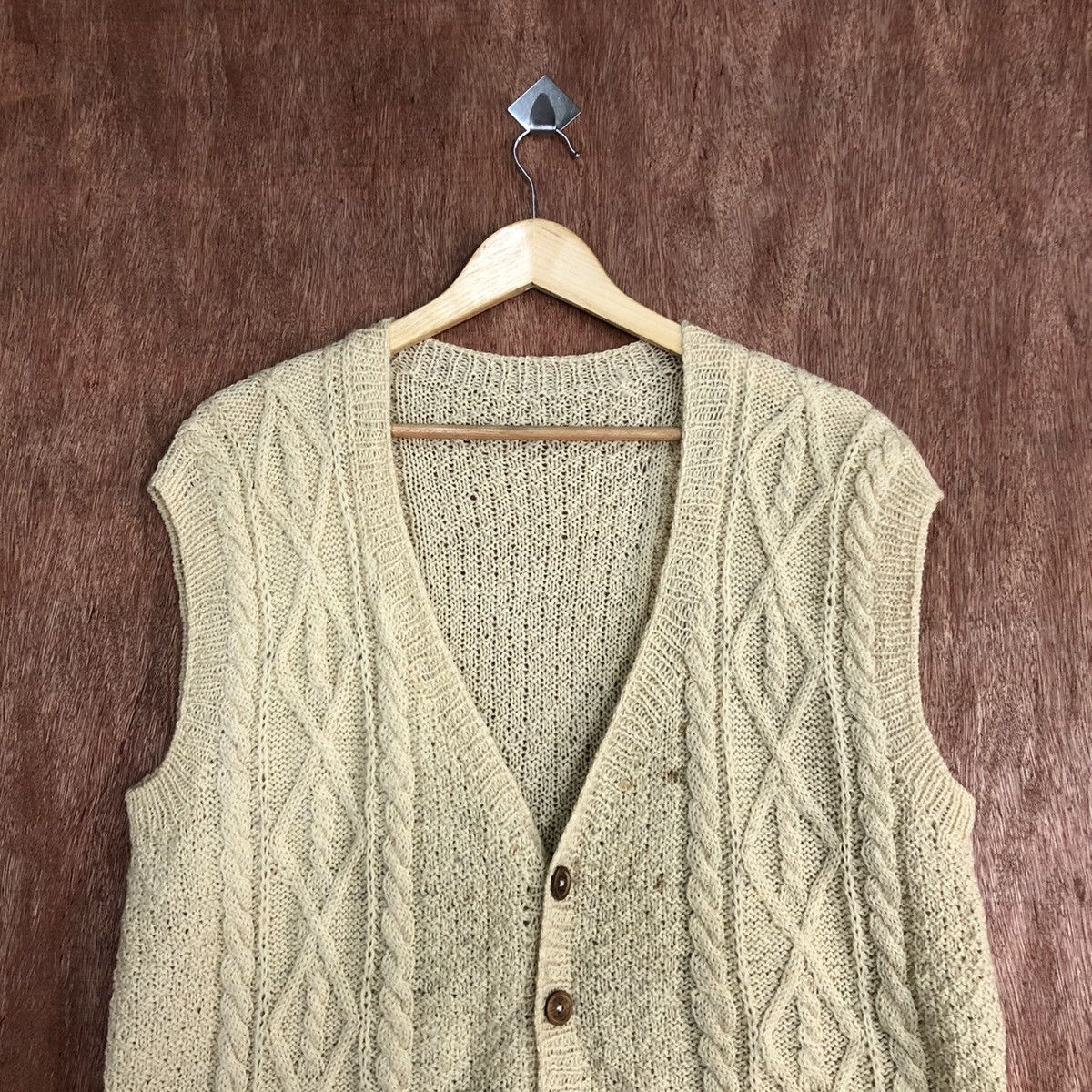 Vintage DL Japan Brown cable knitwear cardigan Vests #H237 Size US L / EU 52-54 / 3 - 2 Thumbnail