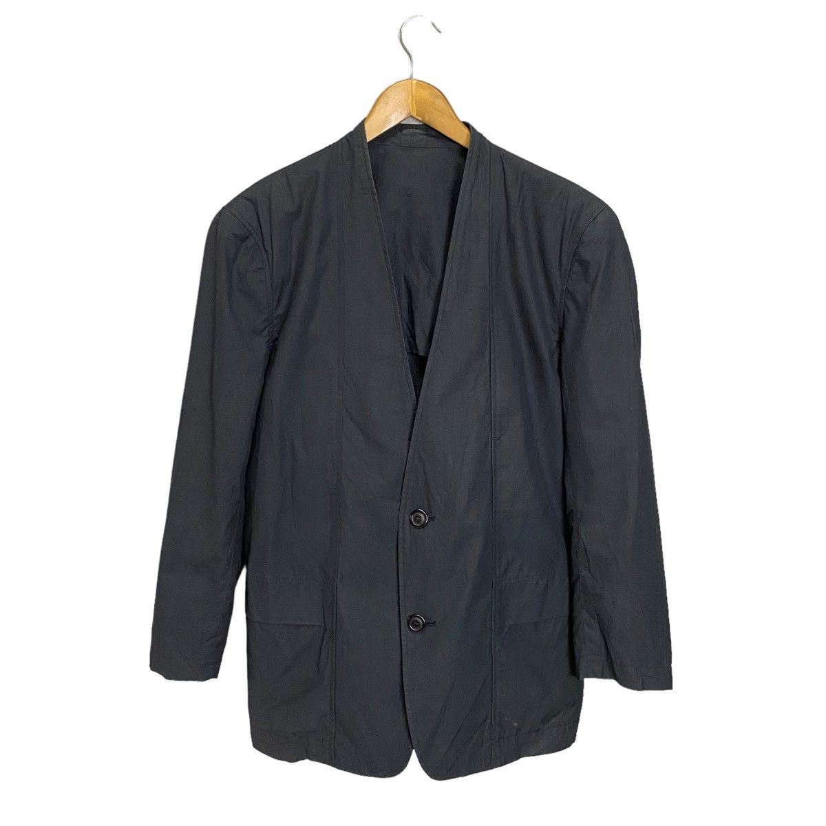 Issey Miyake × Japanese Brand × Vintage Issey Miyake Vintage 80s Y-neck collarless jacket Size US L / EU 52-54 / 3 - 1 Thumbnail