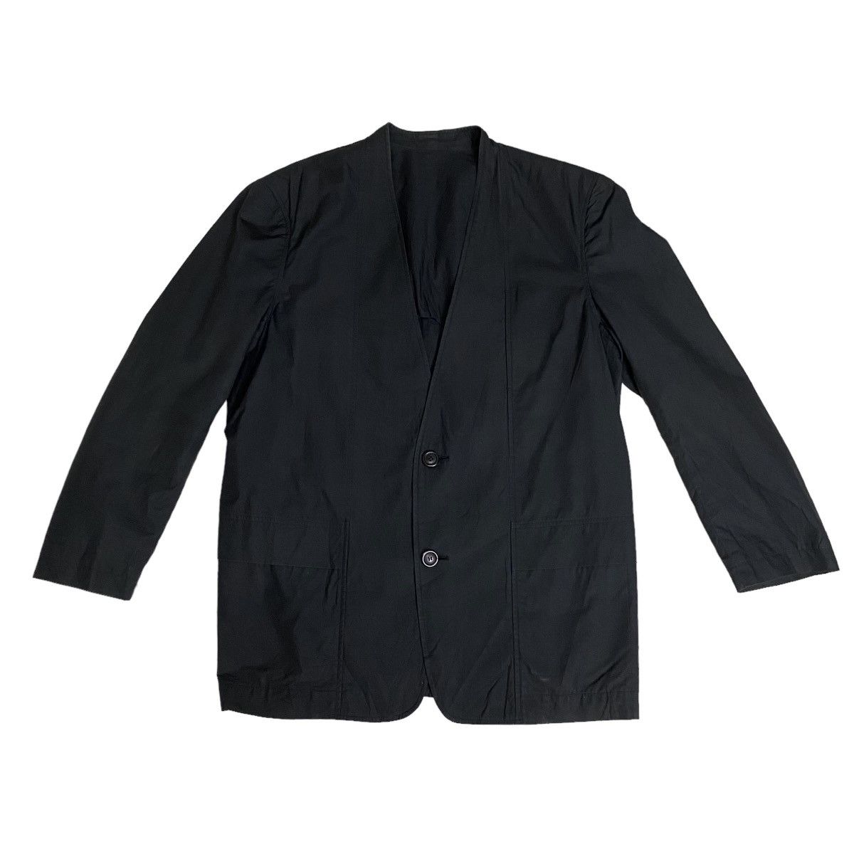 Issey Miyake × Japanese Brand × Vintage Issey Miyake Vintage 80s Y-neck collarless jacket Size US L / EU 52-54 / 3 - 5 Thumbnail