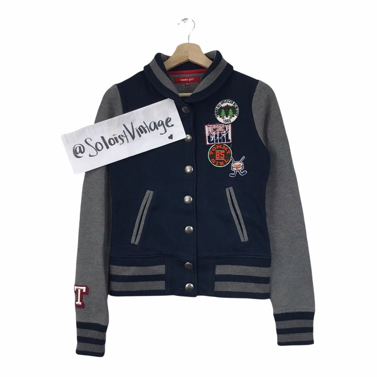 Vintage TOMMY GIRL Hilfiger Grey Cotton Varsity Sweater Size US XS / EU 42 / 0 - 1 Thumbnail