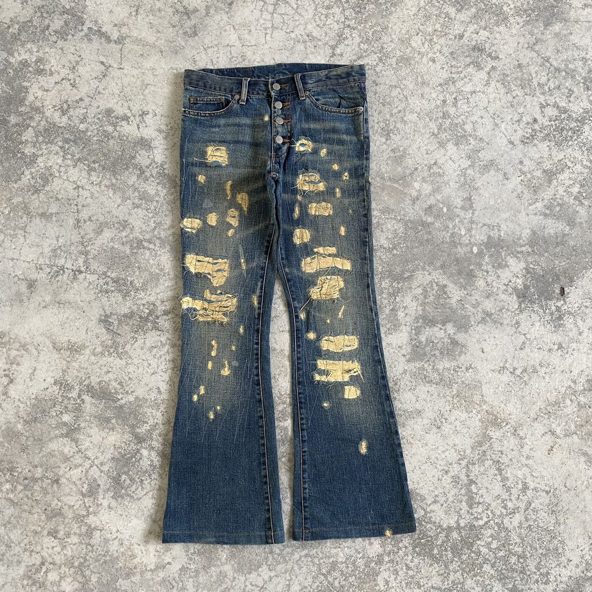 image of Hysteric Glamour x Tornado Mart Japan Tornado Mart Distressed Flares in Blue Distressed (Size 30)