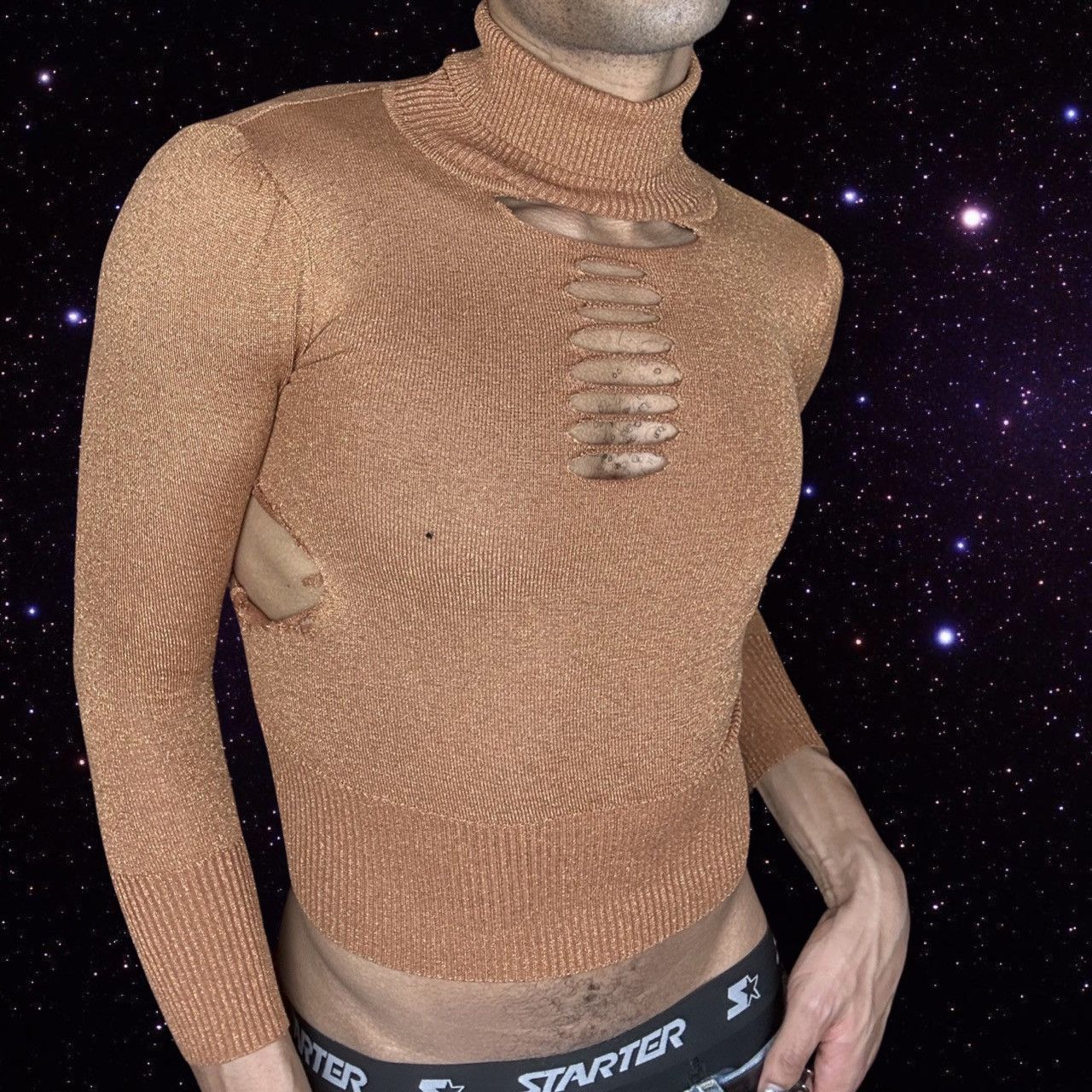 Vintage ASTROBOI* GOLD LUREX TURTLENECK SWEATER_SMALL Size S / US 4 / IT 40 - 1 Thumbnail
