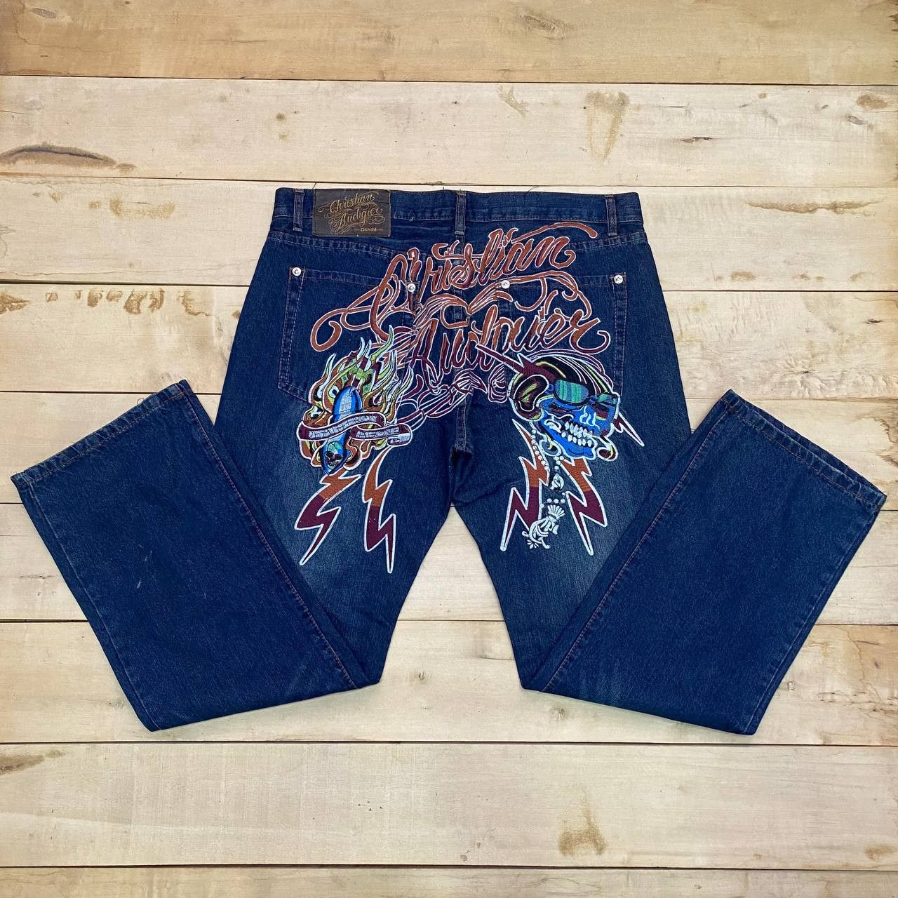 Christian Audigier X412 CHRISTIAN AUDIGIER BIG SZ EMBROIDERY DRAGON SKULL DENIM Size US 40 / EU 56 - 1 Thumbnail