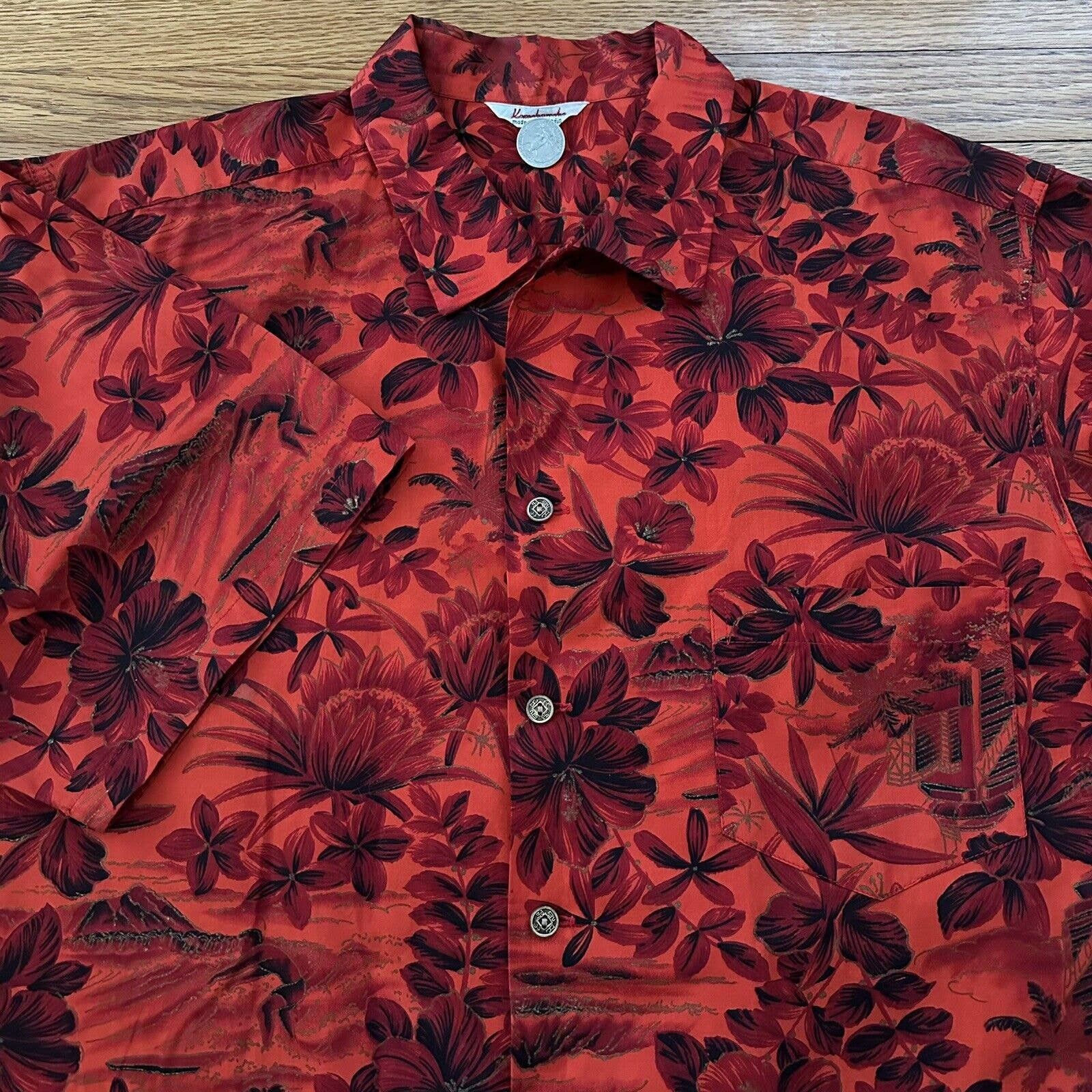 Vintage 50s Kamehameha Flower Floral Hawaiian Shirt fit L/XL