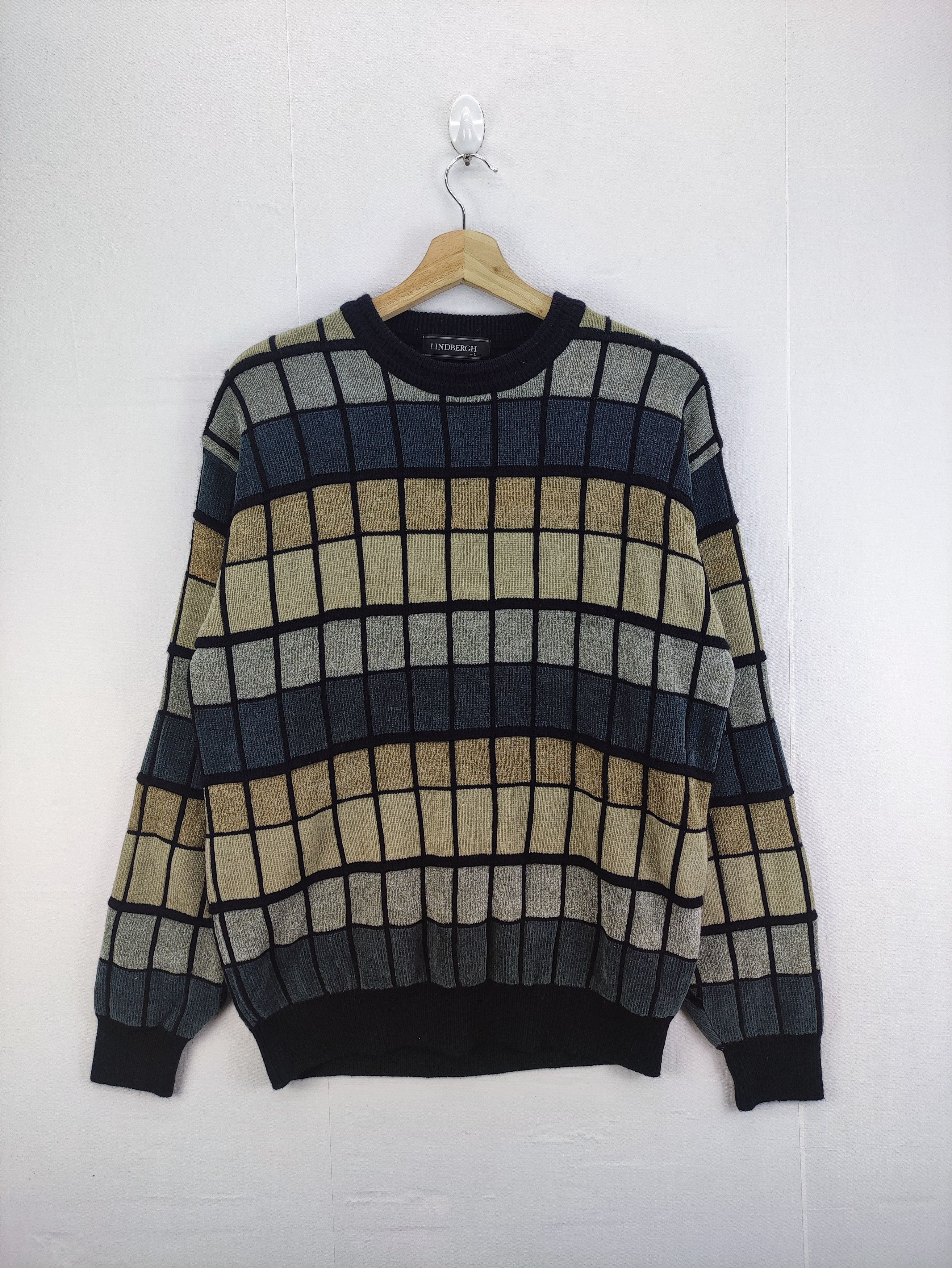 Lindbergh Vintage 80s Lindbergh Checkered Knit Sweater Jumper Size US M / EU 48-50 / 2 - 1 Thumbnail