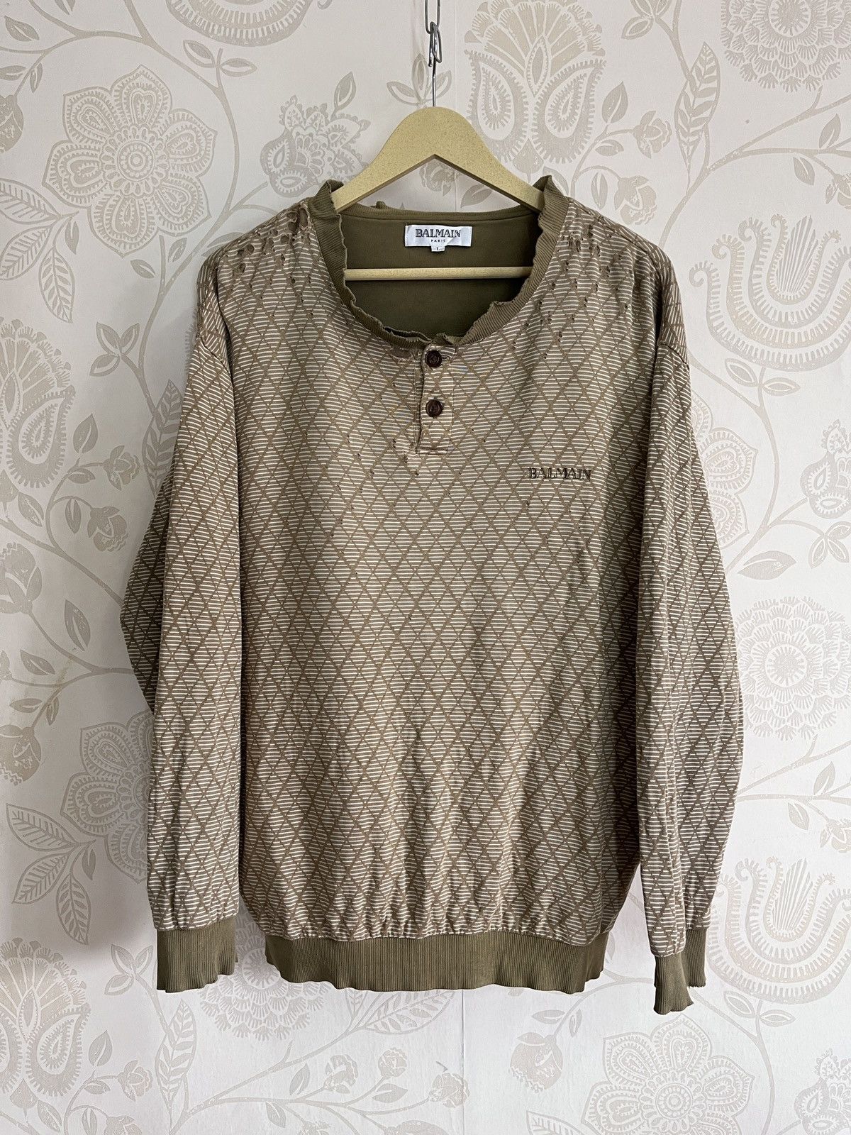 Balmain × Vintage Distressed Thrashed Vintage Balmain Long Sleeves Paris Size US XL / EU 56 / 4 - 18 Thumbnail