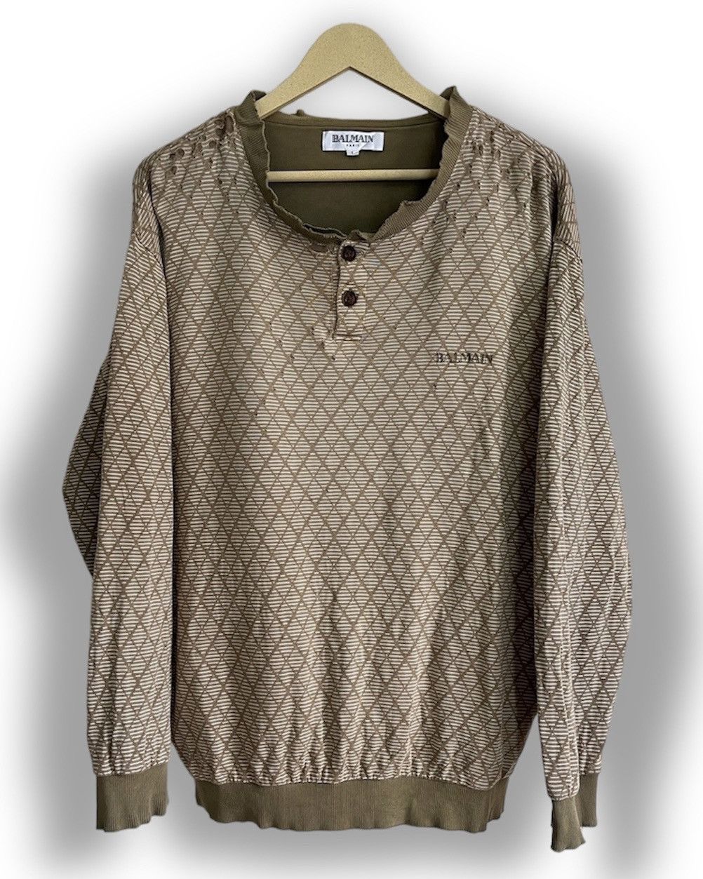 Balmain × Vintage Distressed Thrashed Vintage Balmain Long Sleeves Paris Size US XL / EU 56 / 4 - 1 Thumbnail