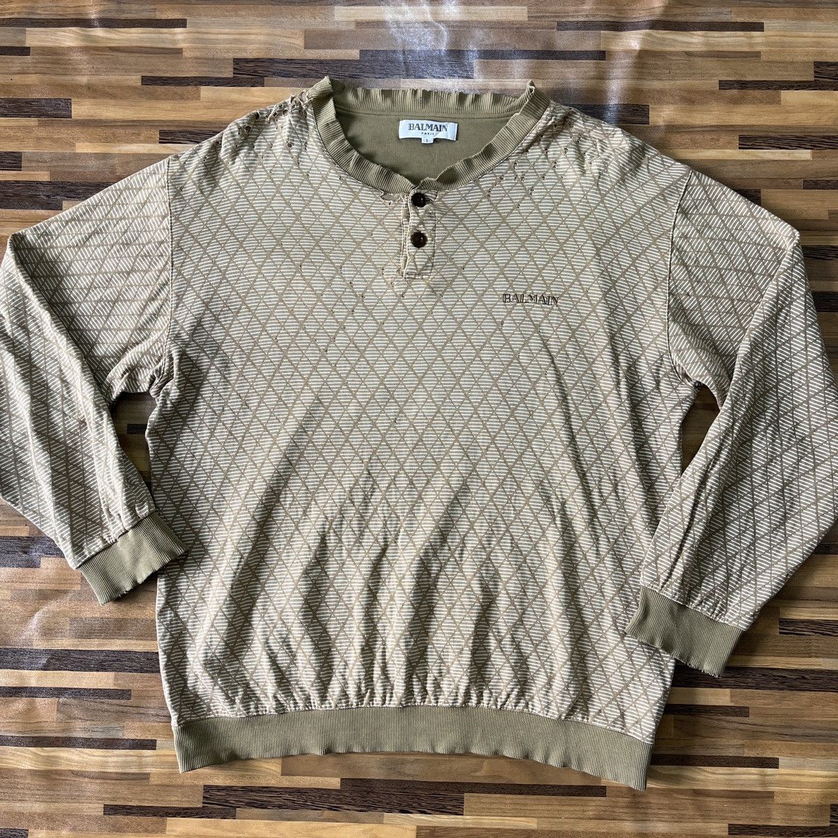 Balmain × Vintage Distressed Thrashed Vintage Balmain Long Sleeves Paris Size US XL / EU 56 / 4 - 17 Thumbnail