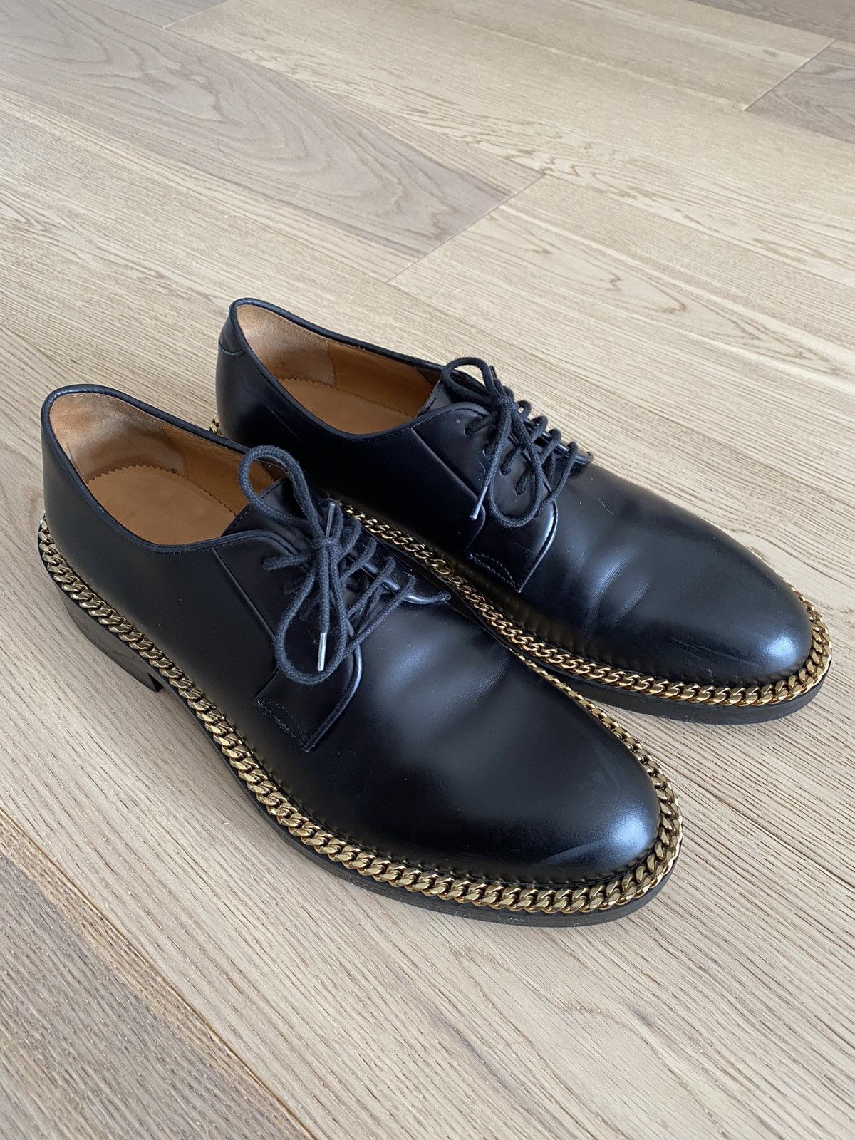 image of Raf Simons 2012 Chain Leather Derbies, Size 42 Shoes in Black, Men's
