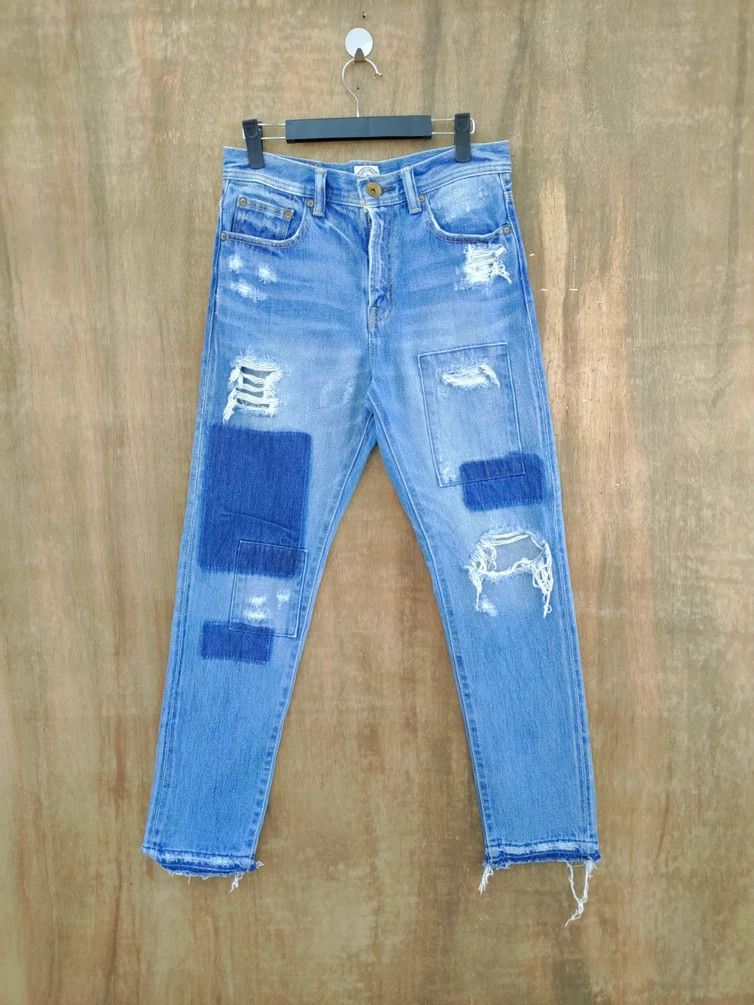 image of Distressed Denim x Rodeo Patchwork/distressed Faded Denim Jeans Skinny in Blue, Men's (Size 26)