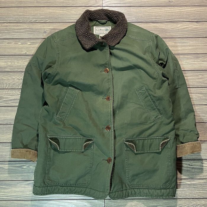 Vintage Vintage LL Bean Canvas Chore Coat Jacket Green Corduroy Trim ...