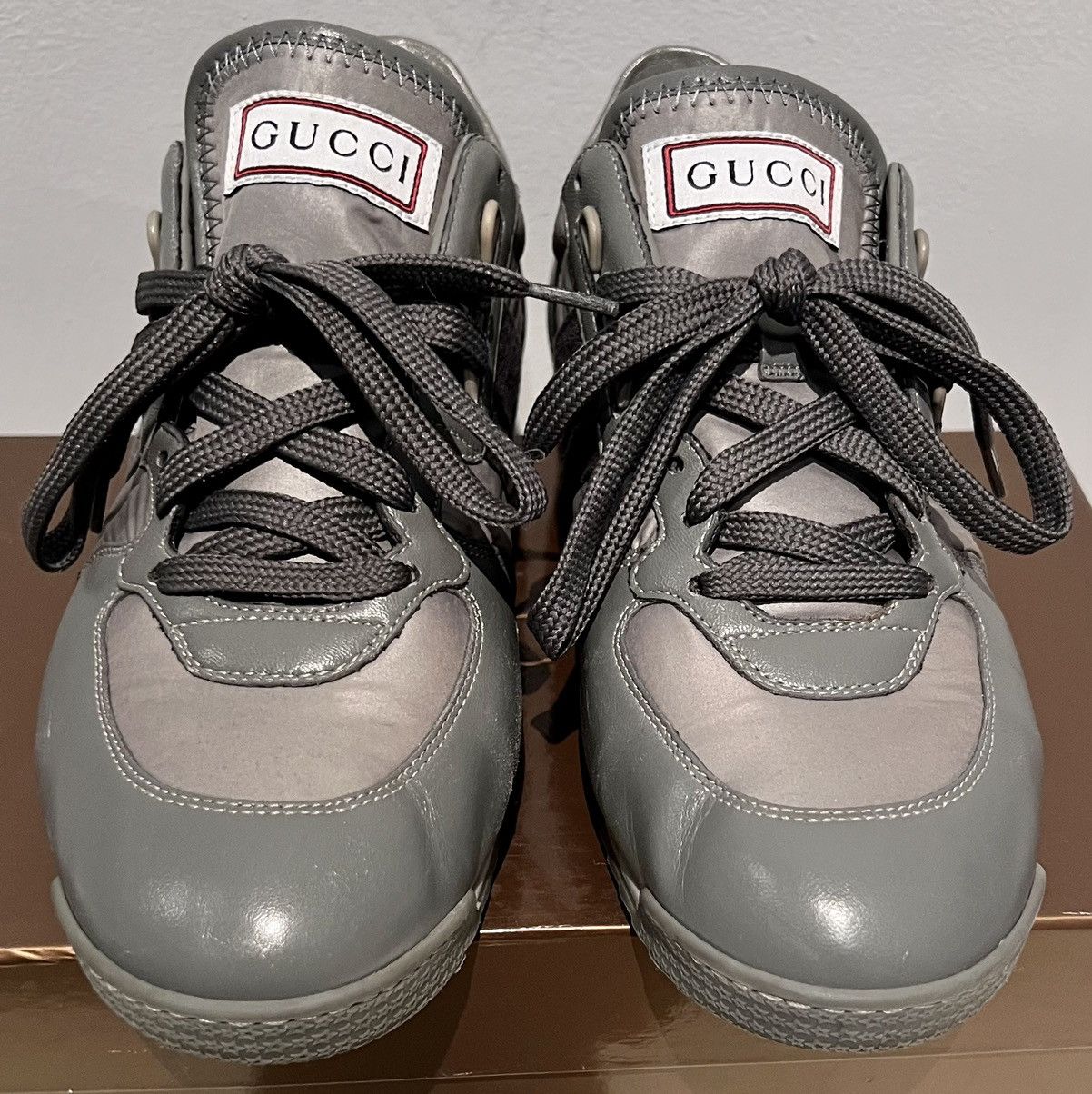 image of Authentic Gucci Nappa Moorea Nylon Sneakers Made In Italy 9 in Grey, Men's