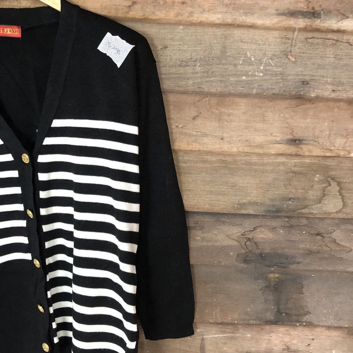 Homespun Knitwear Yuh Feng Black Cardigan knit vintage stripe #520B Size US L / EU 52-54 / 3 - 5 Thumbnail