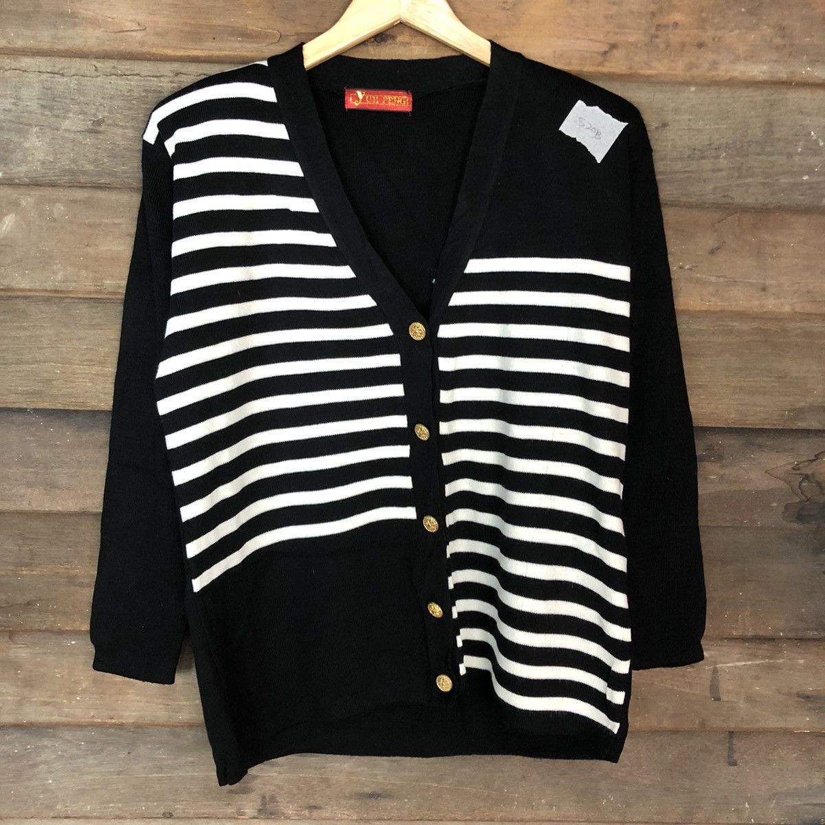Homespun Knitwear Yuh Feng Black Cardigan knit vintage stripe #520B Size US L / EU 52-54 / 3 - 8 Thumbnail
