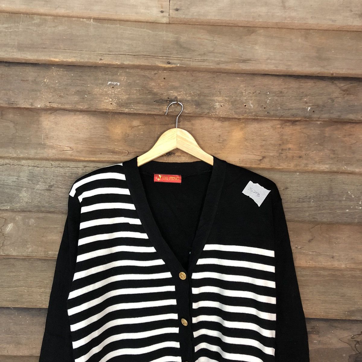 Homespun Knitwear Yuh Feng Black Cardigan knit vintage stripe #520B Size US L / EU 52-54 / 3 - 2 Thumbnail