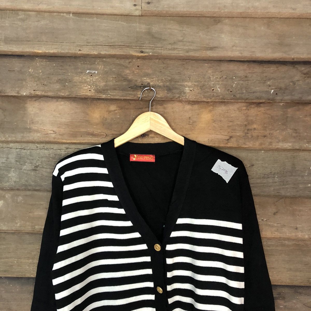 Homespun Knitwear Yuh Feng Black Cardigan knit vintage stripe #520B Size US L / EU 52-54 / 3 - 9 Thumbnail