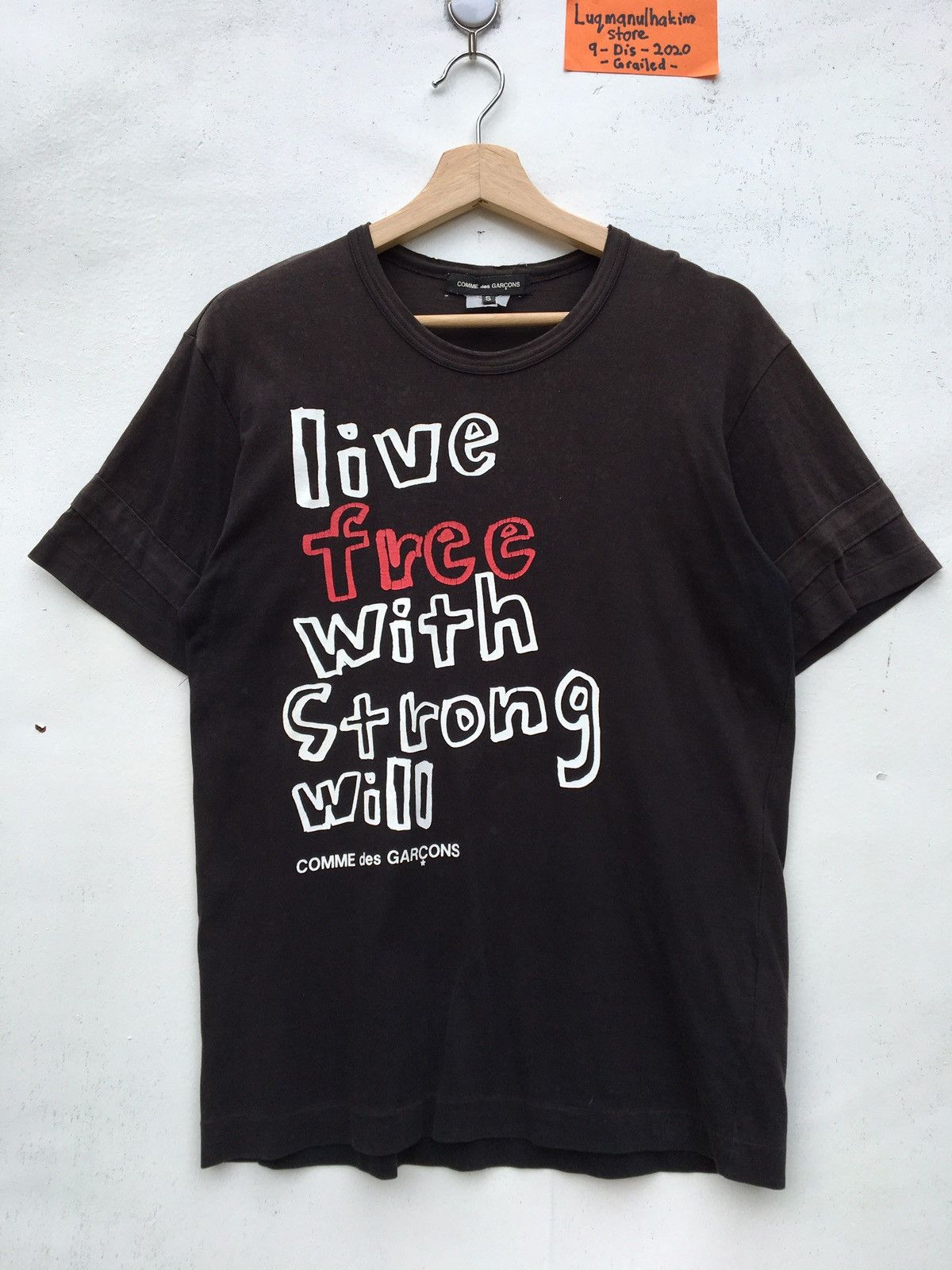 image of Comme Des Garcons Words Printed Tshirt in Black, Men's (Size Small)