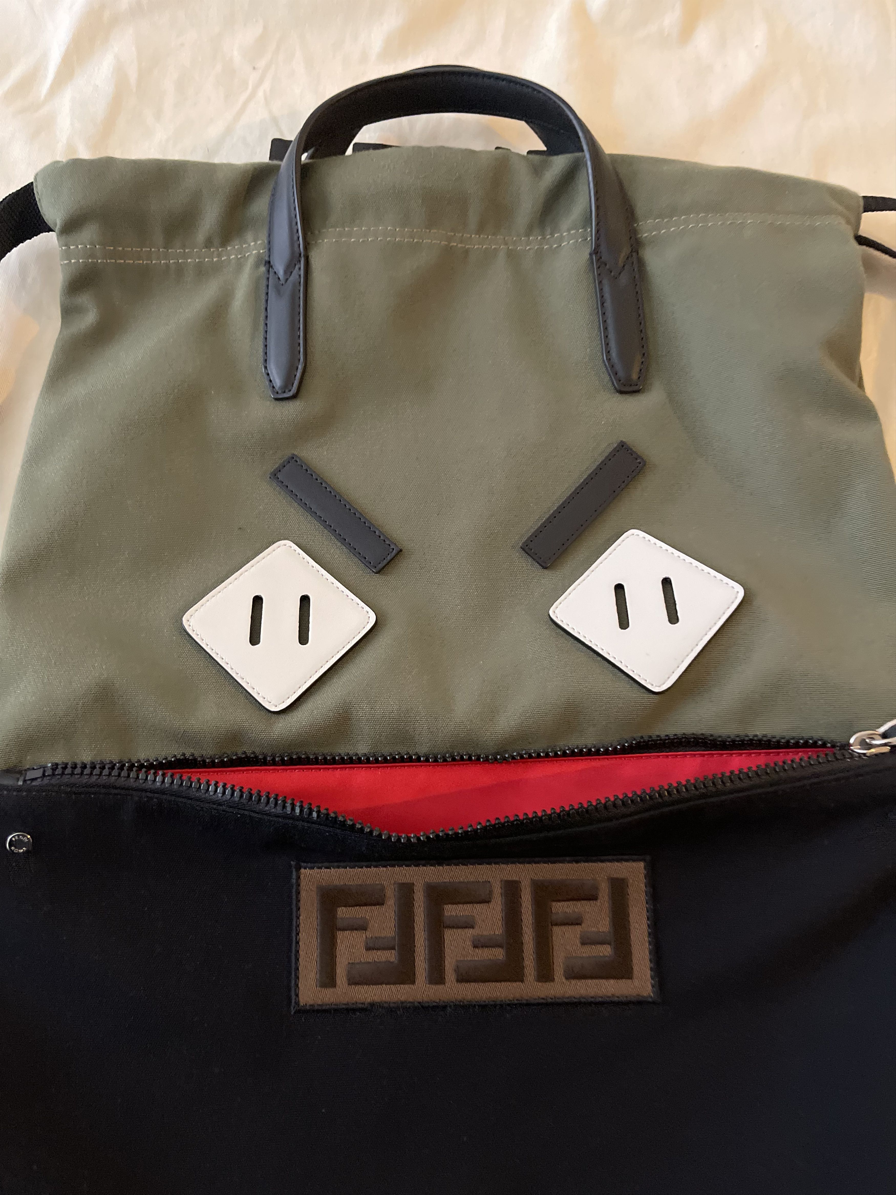 Fendi Fendi Men's Angry Eyes Motif Canvas & Leather Backpack Tote Size ONE SIZE - 6 Thumbnail