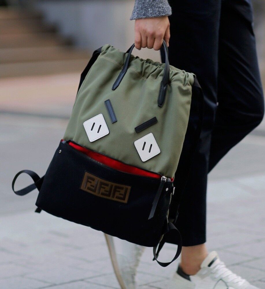 Fendi Fendi Men's Angry Eyes Motif Canvas & Leather Backpack Tote Size ONE SIZE - 1 Thumbnail