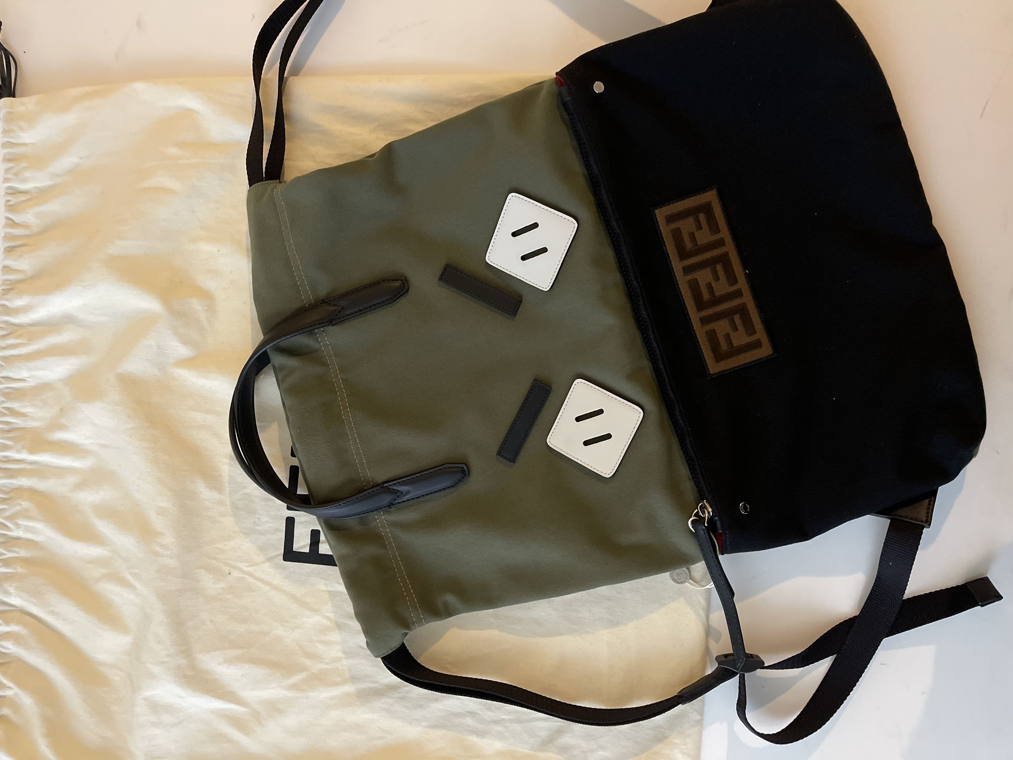 Fendi Fendi Men's Angry Eyes Motif Canvas & Leather Backpack Tote Size ONE SIZE - 3 Thumbnail