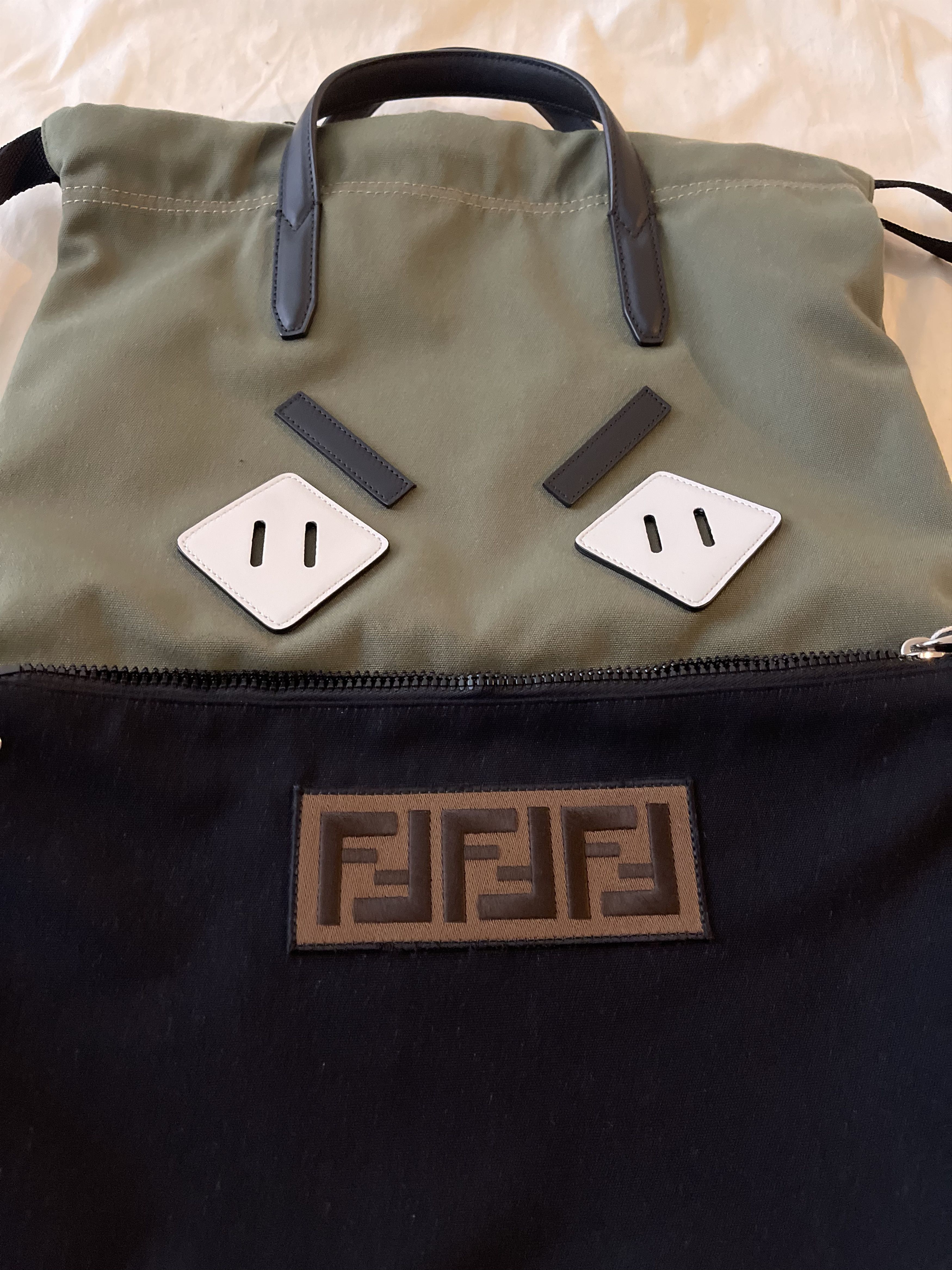 Fendi Fendi Men's Angry Eyes Motif Canvas & Leather Backpack Tote Size ONE SIZE - 5 Thumbnail