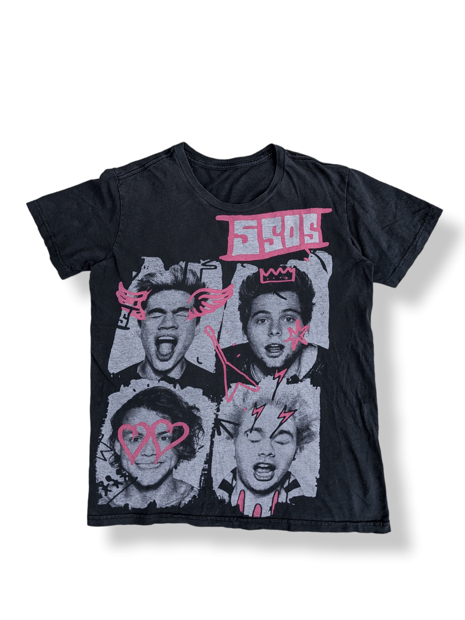 image of Band Tees x Rock Tees 5Sos 5 Second Of Summer Tour Tees in Faded Black, Men's (Size Small)