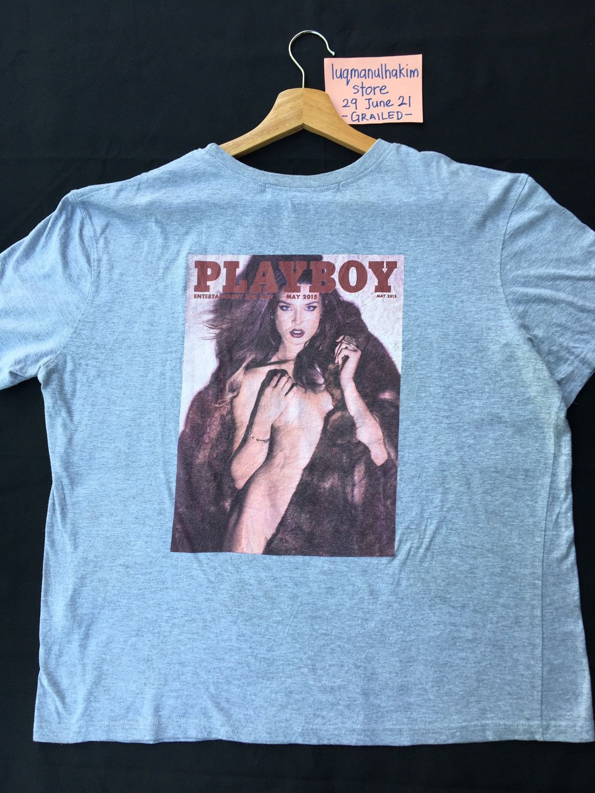 image of VTG Playboy X Misguided Magazine Cover May2015 Print Tee in Grey, Men's (Size Medium)