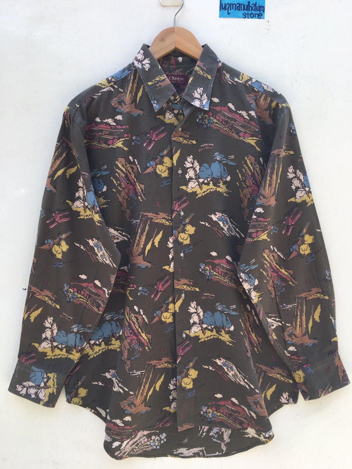 90'S Ralph Lauren CHAPS long sleeve check polo shirt made in USA men's L vintage /eaa430796