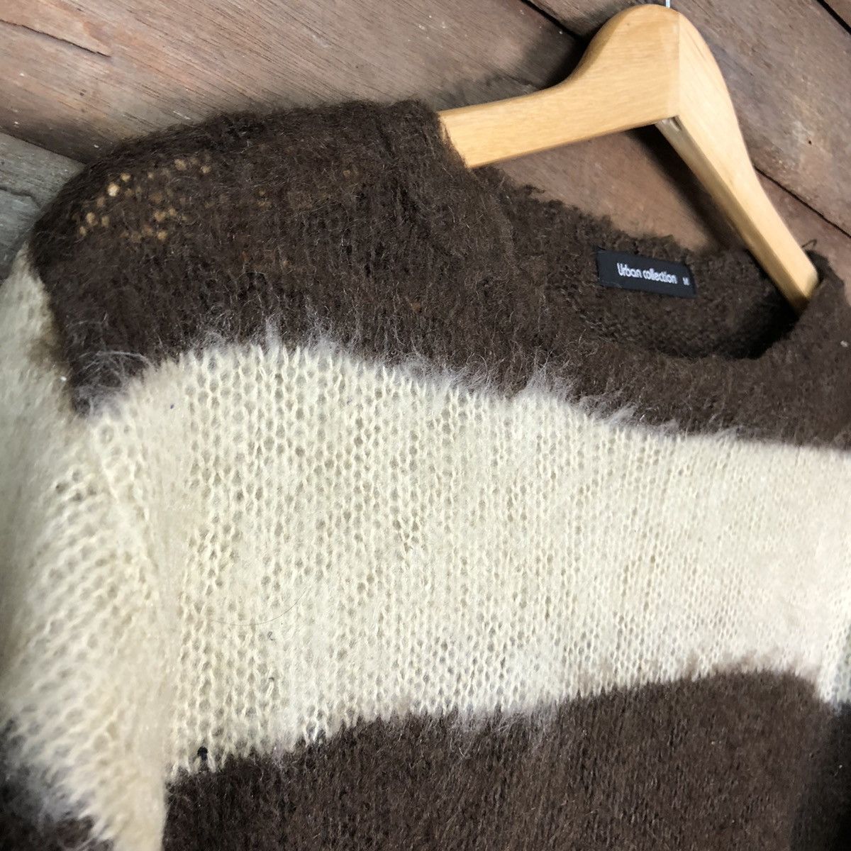 Japanese Brand DL Urban Collection Brown Stripe shag Mohair Knitwear #6798 Size US M / EU 48-50 / 2 - 7 Thumbnail