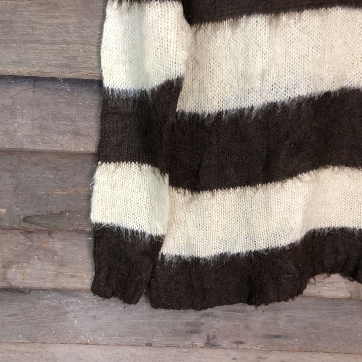 Japanese Brand DL Urban Collection Brown Stripe shag Mohair Knitwear #6798 Size US M / EU 48-50 / 2 - 4 Thumbnail