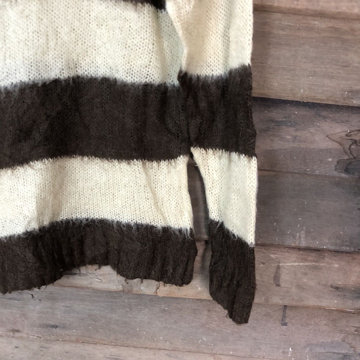 Japanese Brand DL Urban Collection Brown Stripe shag Mohair Knitwear #6798 Size US M / EU 48-50 / 2 - 5 Thumbnail